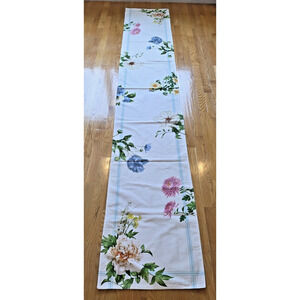 Williams Sonoma Floral Botanical Table Runner 18x109 Blue Pink Cottagecore